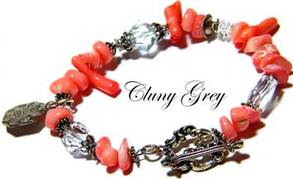 genuine coral bracelet with sterling and Swarovski