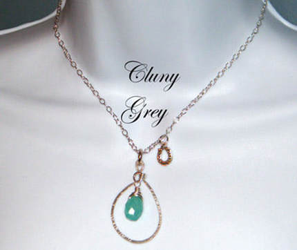 Aqua chalcedony charm necklace.