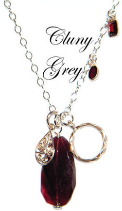Red garnet charms necklace with sterling silver.